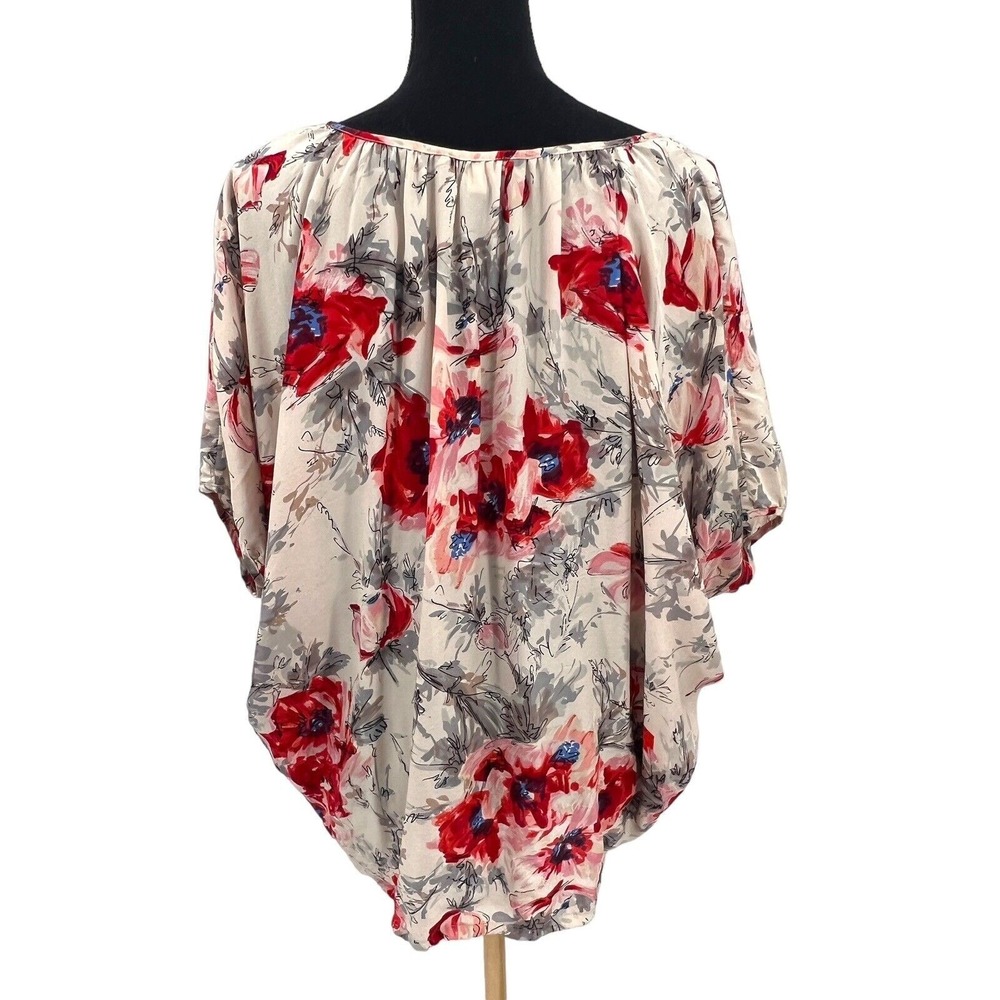 Cabi Womens Gypsy 100% Silk Pink Red Floral Dolman Sleeve Top Shirt Small - Picture 5 of 7
